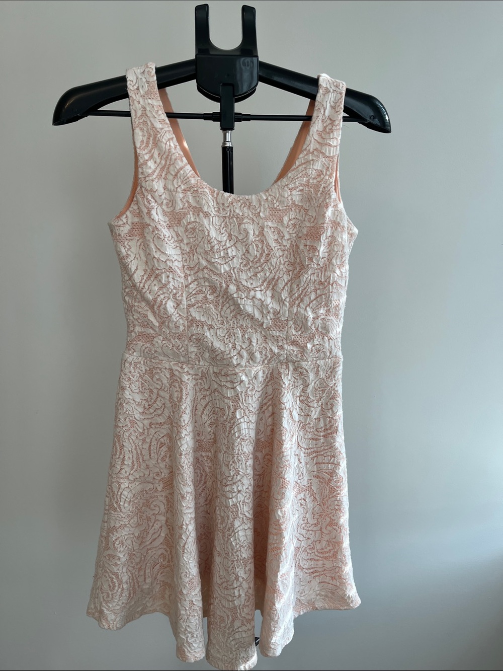 Charming Charlie Sleeveless Lace Fit & Flare Dress in Light Pink